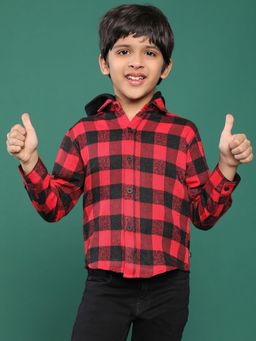 Tales & Stories - Red Checkered Shirt with Hood for Boys