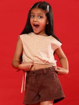 Tales & Stories - Girls Beige Rayon Solid Crop Top
