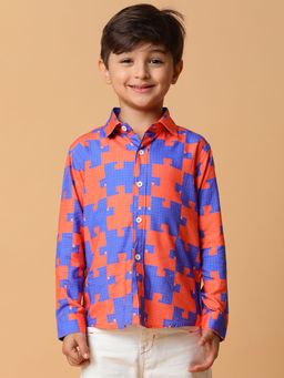 Tales & Stories - Orange and Blue Printed Shirt for Boys