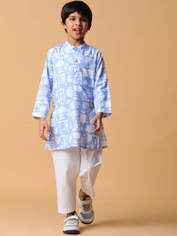 Tales & Stories - Blue Printed Kurta and Pant for Boys (Set of 2)