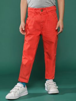 Tales & Stories - Orange Solid Cotton Jeans for Boys