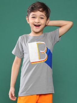 Tales & Stories - Light Grey Printed Cotton T-Shirt for Boys