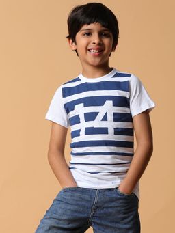 Tales & Stories - White and Blue Striped Cotton T-Shirt for Boys
