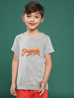 Tales & Stories - Light Grey Embroidery Cotton T-Shirt for Boys