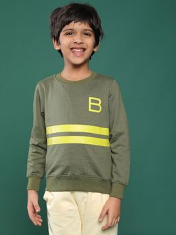 Tales & Stories - Olive Green Striped Sweatshirt for Boys