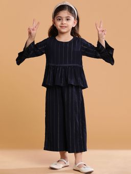 Tales & Stories - Navy Blue Striped for Girls Top and Palazzo (Set of 2)
