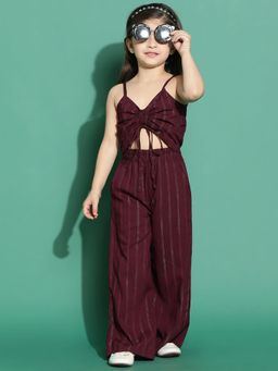 Tales & Stories - Wine Striped for Girls Crop Top and Palazzo (Set of 2)