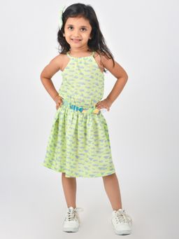 Tales & Stories - Baby Girl's Printed Mint Green Rayon Regular Fit Dress