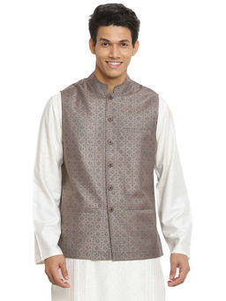 Fabindia - Viscose Silk Printed Nehru Jacket
