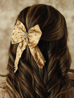 Hair Drama Co. - Crystal Hair Bow Alligator Clip - Golden Beige