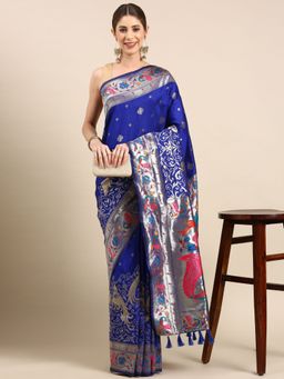 Vastranand - Kanjeevaram Floral Embroidered Woven Design Banarasi Saree with Unstitched Blouse