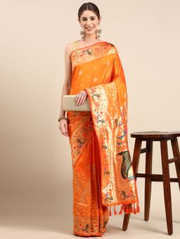 Vastranand - Kanjeevaram Floral Embroidered Woven Design Banarasi Saree with Unstitched Blouse