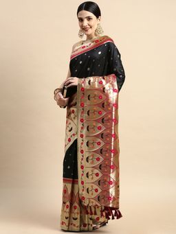 Vastranand - Floral Zari Woven Design Kanjeevaram Banarasi Silk Blend Saree with Unstitched Blouse