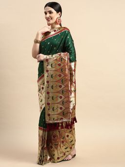 Vastranand - Floral Zari Woven Design Kanjeevaram Banarasi Silk Blend Saree with Unstitched Blouse