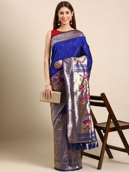 Vastranand - Woven Design Ethnic Motifs Zari Silk Blend Paithani Saree with Unstitched Blouse