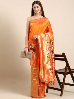 Vastranand - Woven Design Ethnic Motifs Zari Silk Blend Paithani Saree with Unstitched Blouse