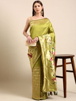 Vastranand - Woven Design Ethnic Motifs Zari Silk Blend Paithani Saree with Unstitched Blouse