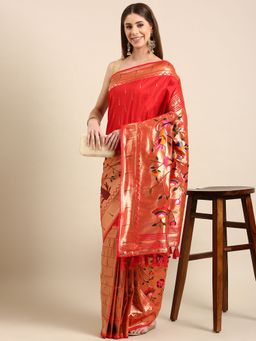Vastranand - Woven Design Ethnic Motifs Zari Silk Blend Paithani Saree with Unstitched Blouse