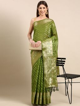 Vastranand - Woven Design Leheriya Zari Woven Tissue Banarasi Saree with Unstitched Blouse