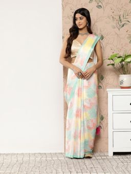 Vastranand - Digital Floral Satin Saree with Unstitched Blouse
