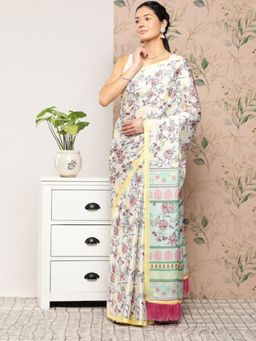 Vastranand - Digital Floral Satin Saree with Unstitched Blouse