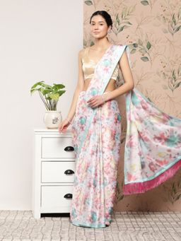 Vastranand - Digital Floral Satin Saree with Unstitched Blouse