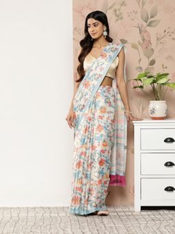 Vastranand - Digital Floral Satin Saree with Unstitched Blouse