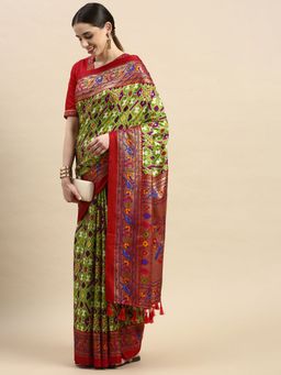 Vastranand - Printed Embroidered Zari Woven Design Patola Saree with Unstitched Blouse