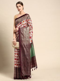 Vastranand - Geometric Woven Zari Border Designer Art Silk Ikkat Banarasi Saree with Unstitched Blouse