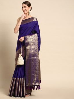 Vastranand - Kanjeevaram Zari Woven Design Border Banarasi Silk Saree with Unstitched Blouse