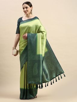 Vastranand - Ethnic Motif Paisley Zari Woven Border Kanjeevaram Banarasi Saree with Unstitched Blouse