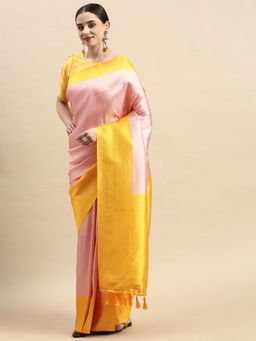 Vastranand - Ethnic Motif Paisley Zari Woven Border Kanjeevaram Banarasi Saree with Unstitched Blouse