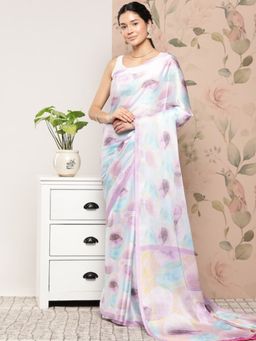 Vastranand - Digital Floral Satin Saree with Unstitched Blouse
