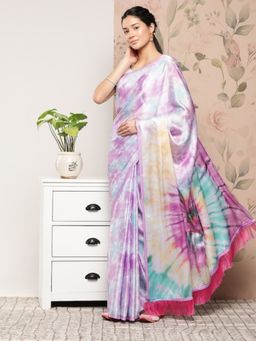 Vastranand - Digital Floral Satin Batik Saree with Unstitched Blouse