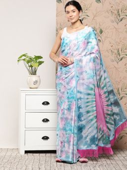 Vastranand - Digital Floral Satin Saree with Unstitched Blouse