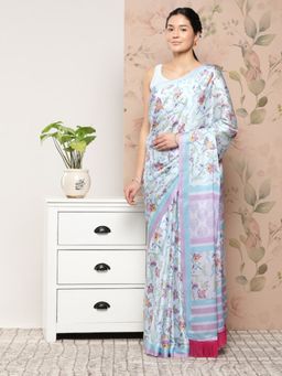 Vastranand - Digital Floral Satin Saree with Unstitched Blouse