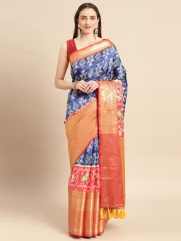 Vastranand - Kalamkari Floral Digital Zari Woven Banarasi Silk Blend Saree with Unstitched Blouse