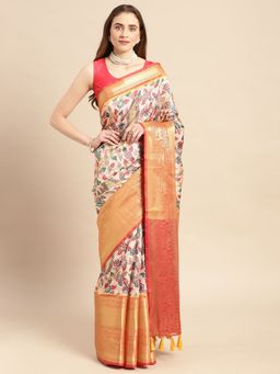 Vastranand - Kalamkari Floral Digital Zari Woven Banarasi Silk Blend Saree with Unstitched Blouse