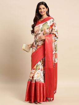 Vastranand - Kalamkari Floral Digital Zari Woven Banarasi Silk Blend Saree with Unstitched Blouse
