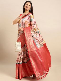 Vastranand - Kalamkari Floral Digital Zari Woven Banarasi Silk Blend Saree with Unstitched Blouse