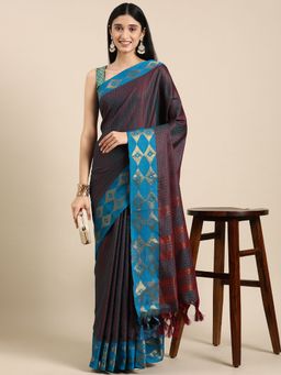 Vastranand - Paisley Butti Zari Woven Design Kanjeevaram Banarasi Saree with Unstitched Blouse