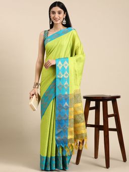 Vastranand - Paisley Butti Zari Woven Design Kanjeevaram Banarasi Saree with Unstitched Blouse