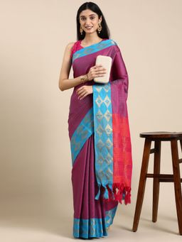 Vastranand - Paisley Butti Zari Woven Design Kanjeevaram Banarasi Saree with Unstitched Blouse