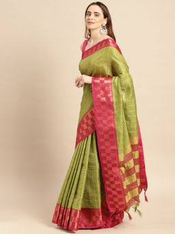 Vastranand - Silk Cotton Blend Checks Patterns Designer Saree with Unstitched Blouse