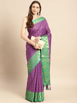 Vastranand - Silk Cotton Blend Checks Patterns Designer Saree with Unstitched Blouse