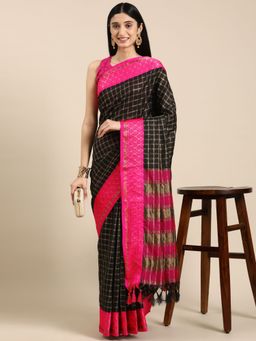 Vastranand - Checks Pattern Zari Woven Design Kanjeevaram Banarasi Saree with Unstitched Blouse