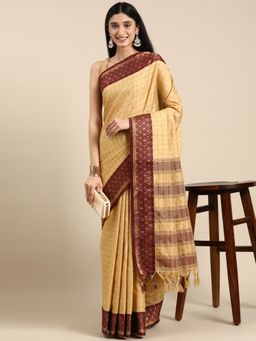 Vastranand - Checks Pattern Zari Woven Design Kanjeevaram Banarasi Saree with Unstitched Blouse