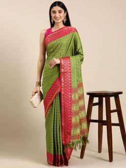 Vastranand - Checks Pattern Zari Woven Design Kanjeevaram Banarasi Saree with Unstitched Blouse
