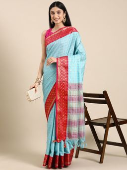 Vastranand - Checks Pattern Zari Woven Design Kanjeevaram Banarasi Saree with Unstitched Blouse