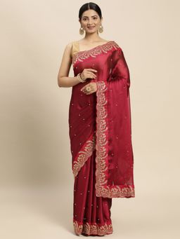 Vastranand - Ethnic Motif Embellished Zari Embroidered Border Designer Saree with Unstitched Blouse